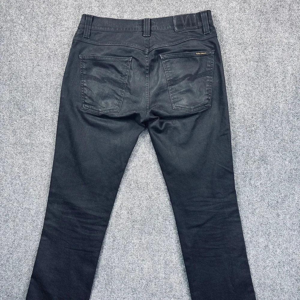 Nudie Jeans Lean Dean Everblack Denim Jeans Men's 34x32 Black Straight Leg Italy